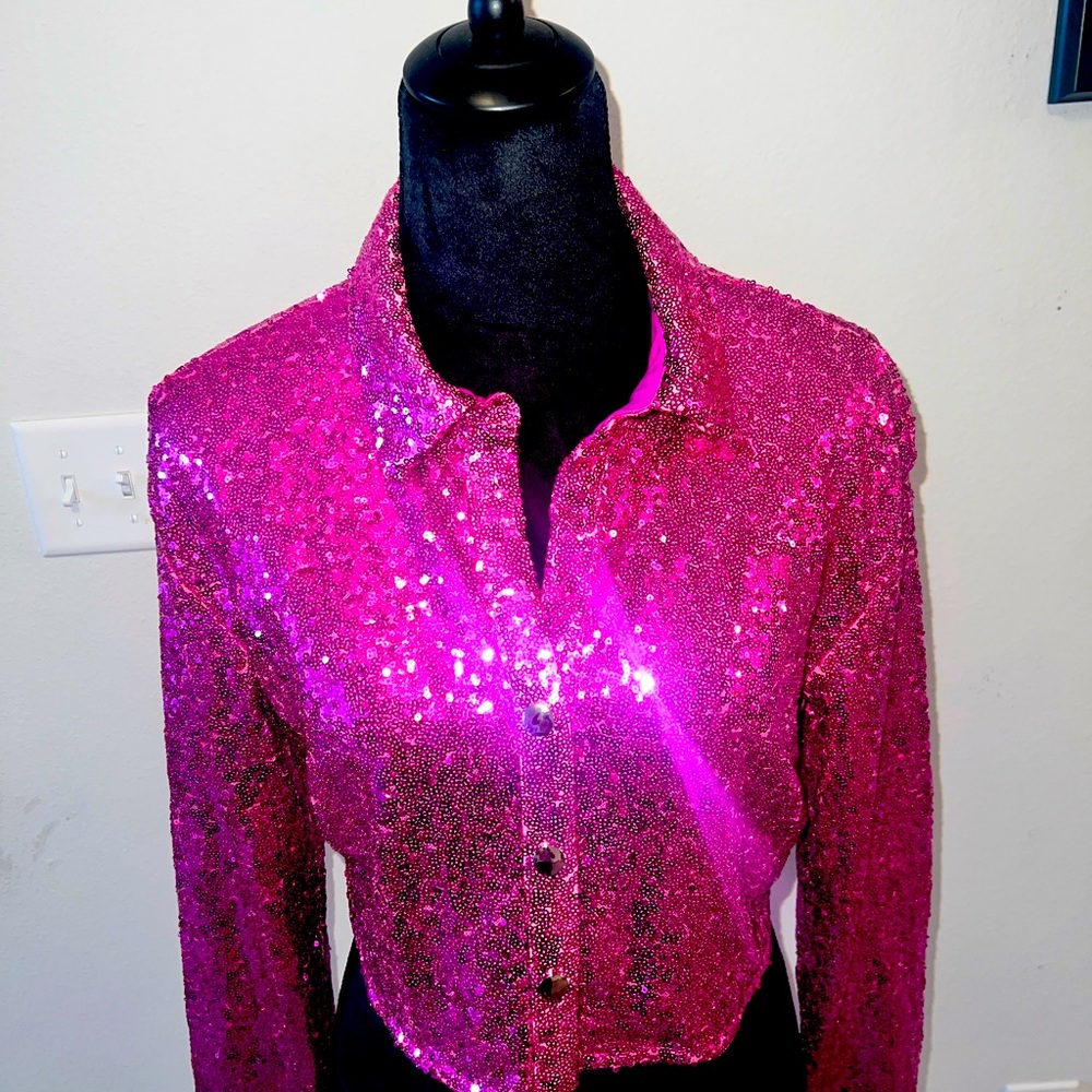 Pink Sequin Crop Top